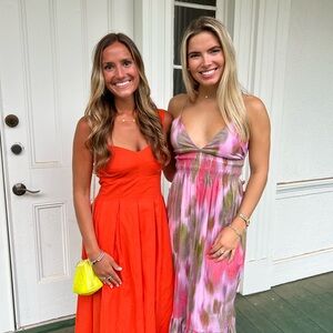 Orange Sleeveless Maxi Dress with Sweetheart Neckline